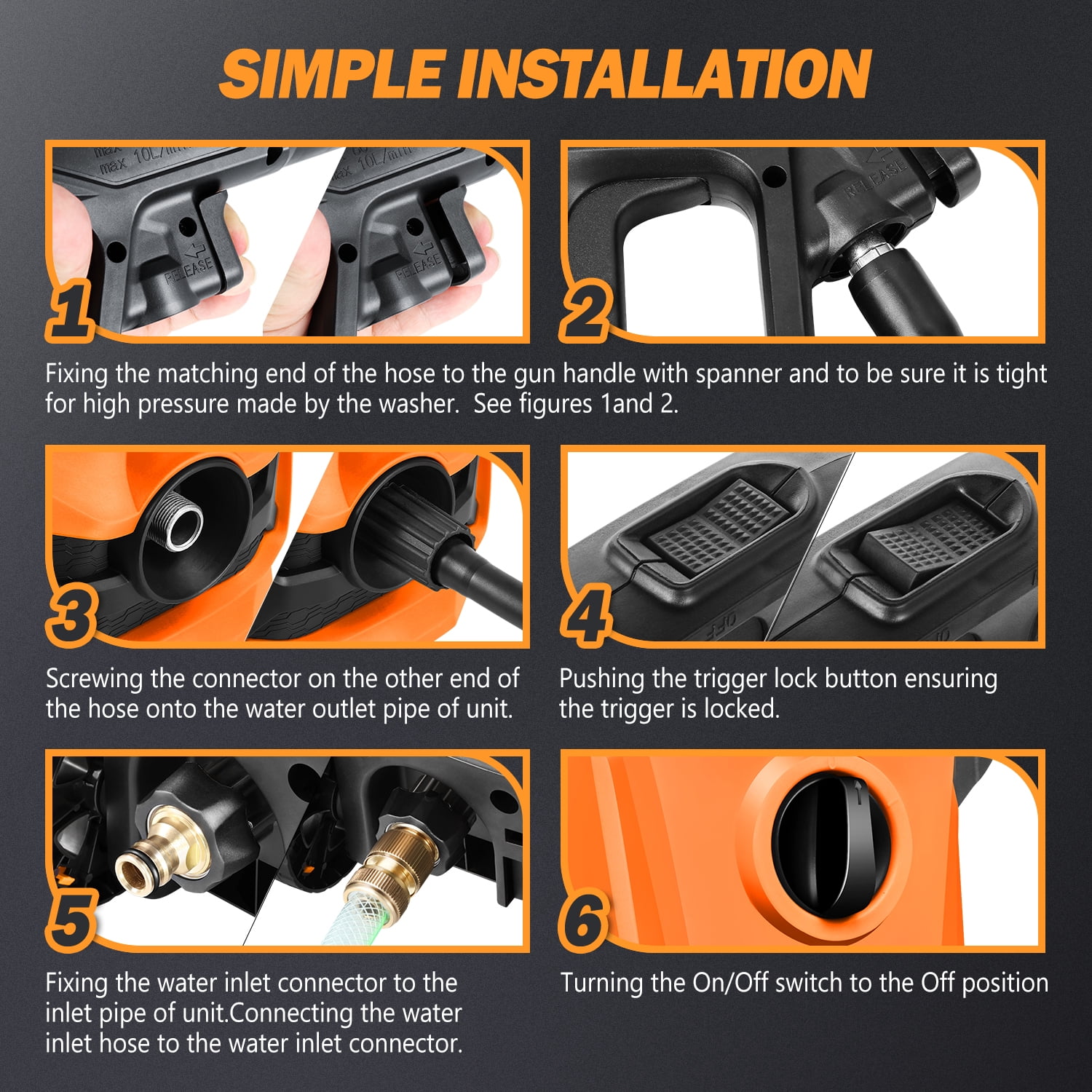 DNA Motoring TOOLS-00226 Portable High-Pressure Electric Power Cleaner Car Washer Machine 1813 PSI 1.45 GPM Orange