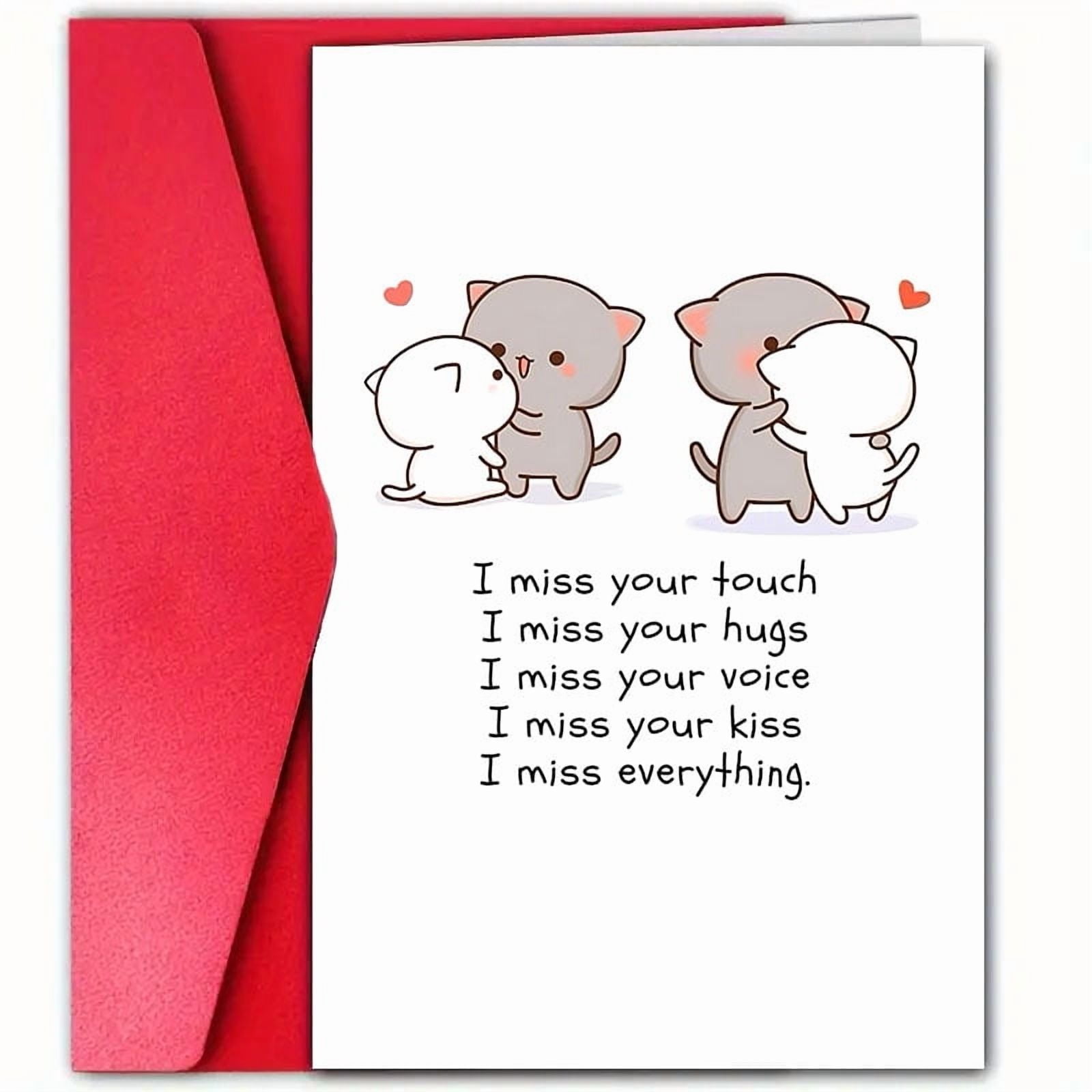 I Miss You Greeting Card - Cute Cat & Kitten Design - Blank Inside for Personal Messages - Perfect for Long-Distance Love, Friendship, or Just Because