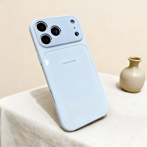 for iPhone 12 Glass Phone Case, Hybrid Protection PC   TPU   Glass Back Cover [Raised Camera and Screen Protection] Slim Lightweight Shockproof Phone Cover for iPhone 12, Skyblue