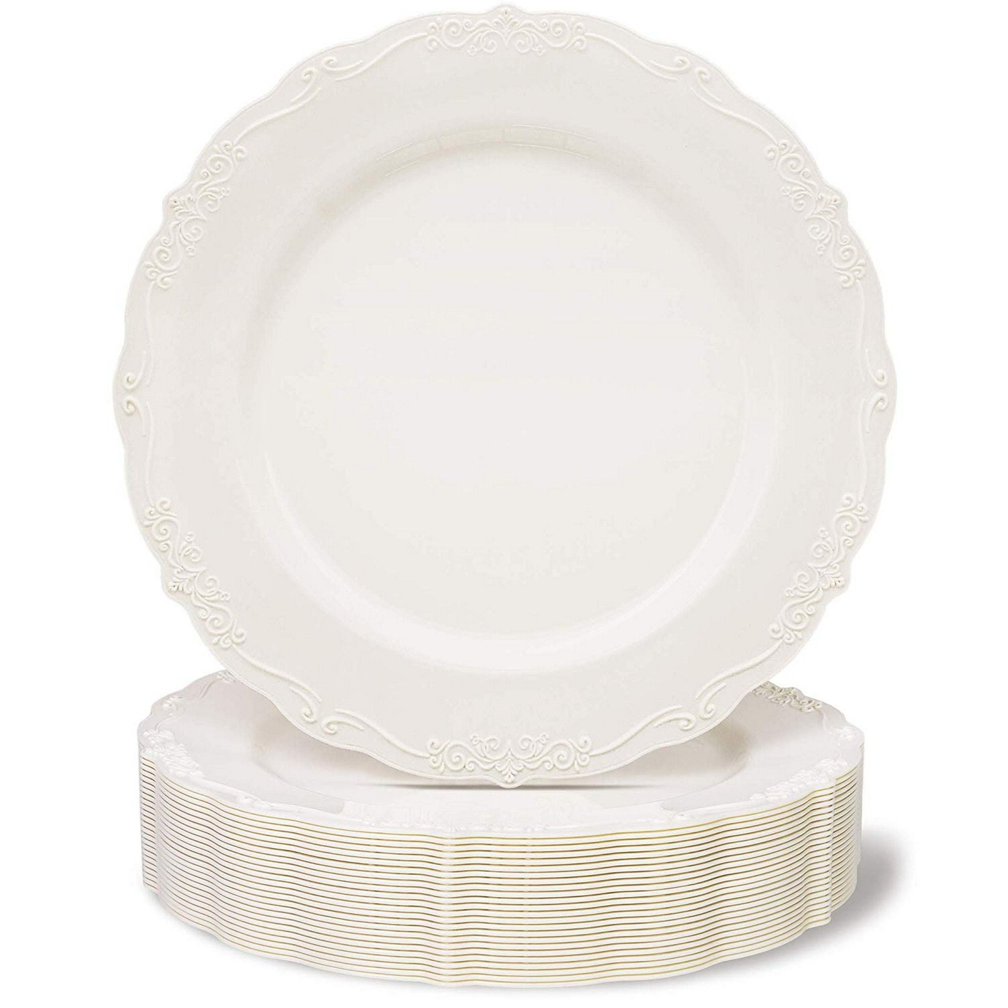 Juvale 25-Pack Elegant Vintage Plastic Dinner Plates for Birthday