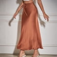 thumbnail image 4 of vigerkar Women's Drawstring Satin Maxi Skirt High Waist Silk A Line Flowy Long Skirts Brown, S, 4 of 8