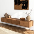 thumbnail image 3 of 78.7" Mid-Century Modern Floating TV Stand, Solid Wood Frame Media Console, No-Assembly Entertainment Center with Drawers & Slatted Door Storage for Living Room, Walnut, 3 of 6
