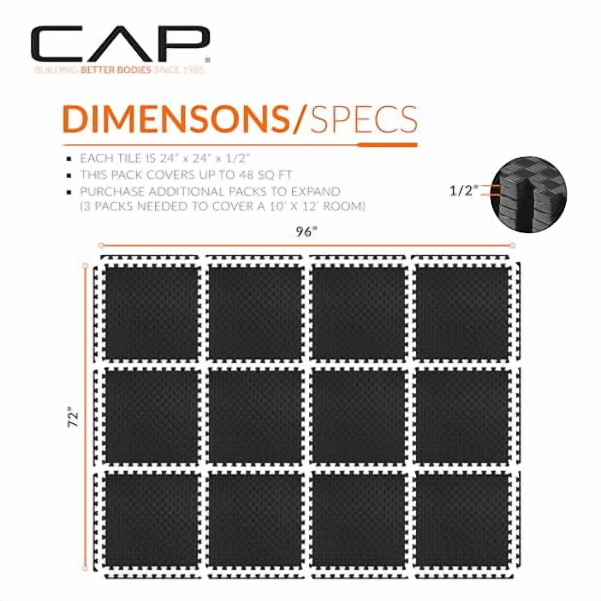 CAP BARBELL INTERLOCKING EVA FOAM EXERCISE PUZZLE MAT 24" X 24" - TATAMI - BLACK