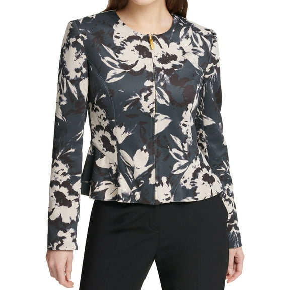 DKNY Womens Floral Print Peplum Jacket