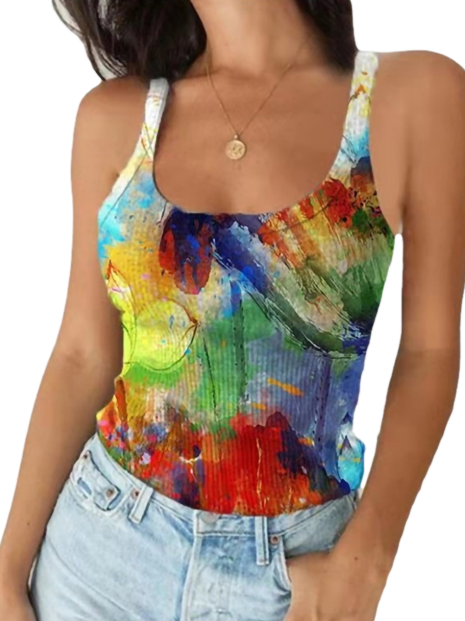 Womens Sleeveless O-Neck Button Up Casual Camouflage Print Vest Cami Tank Top Fasclot Tops for Women Casual Autumn Winter