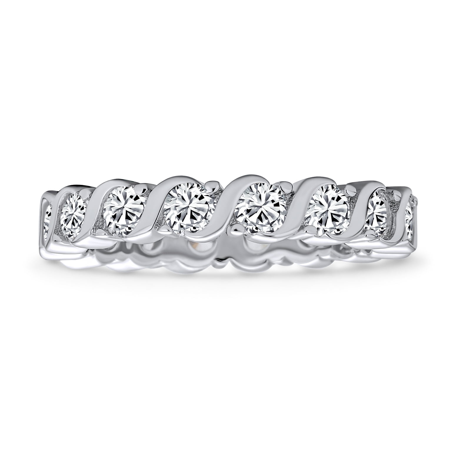 CZ Band Wave Set Eternity Wedding Band Ring .925 Sterling Silver ...