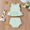thumbnail image 3 of LMTODLFG Baby Girl Clothes Baby Girls Sleeveless Ruffle Solid Tops+Shorts Outfits Clothes Baby Girls' Clothing Green 0-3 Months, 3 of 9