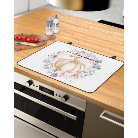 

Fall Thanksgiving Stove Top Covers for Electric Stove Heat Insulation Fireproof Glass Cooktop Cover Counter Top Glass Stove Cover 24 x21 Hello Pumpkins Flower Eucalyptus Leaves