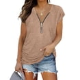 thumbnail image 2 of Mytrendy Women Zipper V-Neck Raglan Short Sleeve Casual Tunic Top, 2 of 4
