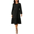 thumbnail image 1 of Vestidos de Otoño para Mujeres INSPIRE CHIC de Manga Larga con Cuello Redondo, Vestido Midi A-Line de Punto con Capas y Bolsillos M Negro, 1 of 6