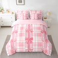 thumbnail image 2 of Manfei Lovely Bow Knot 7-Piece Bedding Comforter Set,Princess Bowtie King Bedding Sets,Pink Geomtric Plaid Bed Sheets For Teens,Luxury Bedroom Decor Reversible, 2 of 8