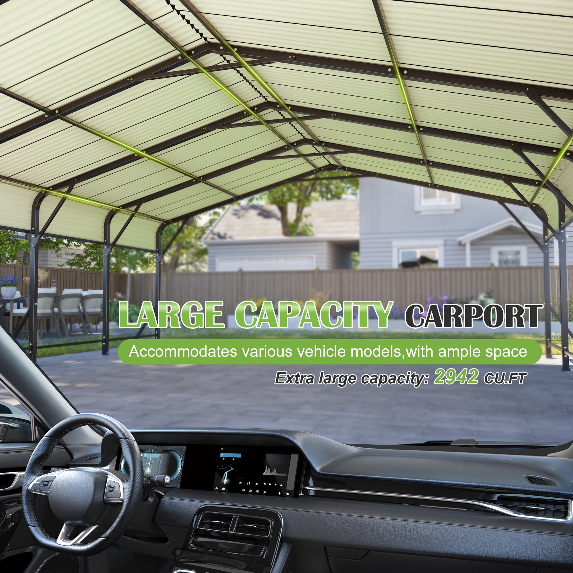 RocVanc Heavy Duty 20x20 ft Steel Carport Reinforced Frame & Base All-Weather Protection Portable Garage Shelter Outdoor Metal Carport Canopy for 2 Cars, Trucks, Boats, RVs