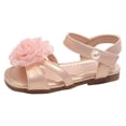 thumbnail image 6 of Girls Sandals Cute Floral Open Toe Summer Flat Shoes Pearl Strap Flower Girl Princess Dress Shoes Pink 13 Little Kid, 6 of 7