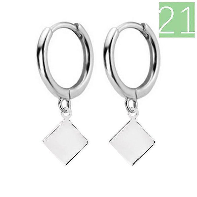 Pendientes colgantes de plata de ley 925 para mujer con forma de corazón, candado redondo y estrella, 21