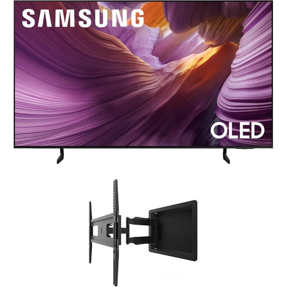 Samsung QN55S85FAFXZA 55 Inch OLED HDR 4K Smart TV with a Kanto R300 Recessed Low Profile Full Motion Wall Mount (2025)