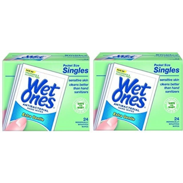 wet ones sensitive skin hand and face wipes singles, 24count (pack of