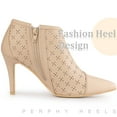 thumbnail image 4 of Unique Bargains Women's Perforated Pointed Toe Zipper Stiletto Heeled Ankle Boots Nude 8, 4 of 6