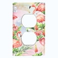 thumbnail image 2 of Metal Light Switch Plate Outlet Cover Tropical Pink Flamingo Flower Leaves Rainbow FGO006, 2 of 13