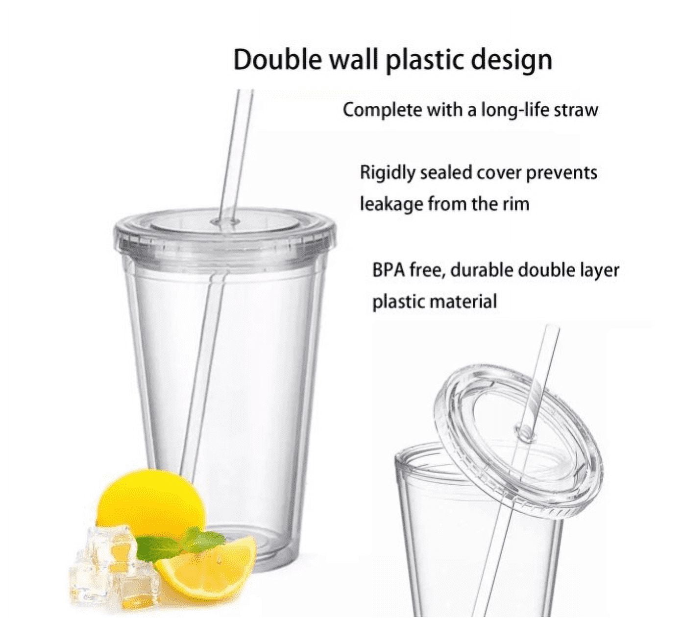 Aousthop Plastic Cup with Lid and Straw, 16 oz Clear Classic Insulated  Tumblers, Double Wall, Reusable Plastic Acrylic, Perfect for Parties