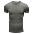 thumbnail image 3 of HUANBAI Men's Muscle T Shirts Stretch Short Sleeve V Neck Bodybuilding Workout Tee Shirts Ribbed Knit Shirt, 3 of 6