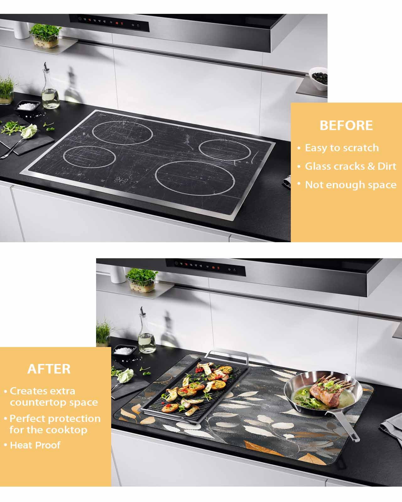 nqOlkjepod Large Induction Cooktop Protector Mat 24"x21", Vintage Leaves Stove Top Covers for Electric Stove, Vintage Botanical Leaf Plants Branches Stove Burner Cover Mats, Glass Top Stove Cover