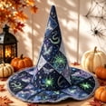thumbnail image 4 of Witch Hat for Women Halloween Spooky Wide Brim Hat Floral Ghost Pointed Wizard Cap Cosplay Costume Accessories, 4 of 4