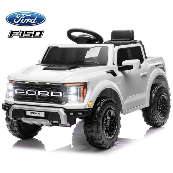 Ford Ride on Cars, 12V Ford F150 Raptor Powered Ride on Toys with Remote Control, Electric Car for Kids with Bluetooth/FM/Trunk, 4 Wheelers Truck for Toddlers Boys Girls Ages 3-6, White