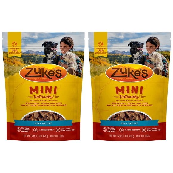 Zuke's Mini Naturals Dog Training Treats, Beef Recipe, Soft Mini Dog Treats with Vitamins & Minerals, Made for All Breed 16 Ounce (Pack of 2)