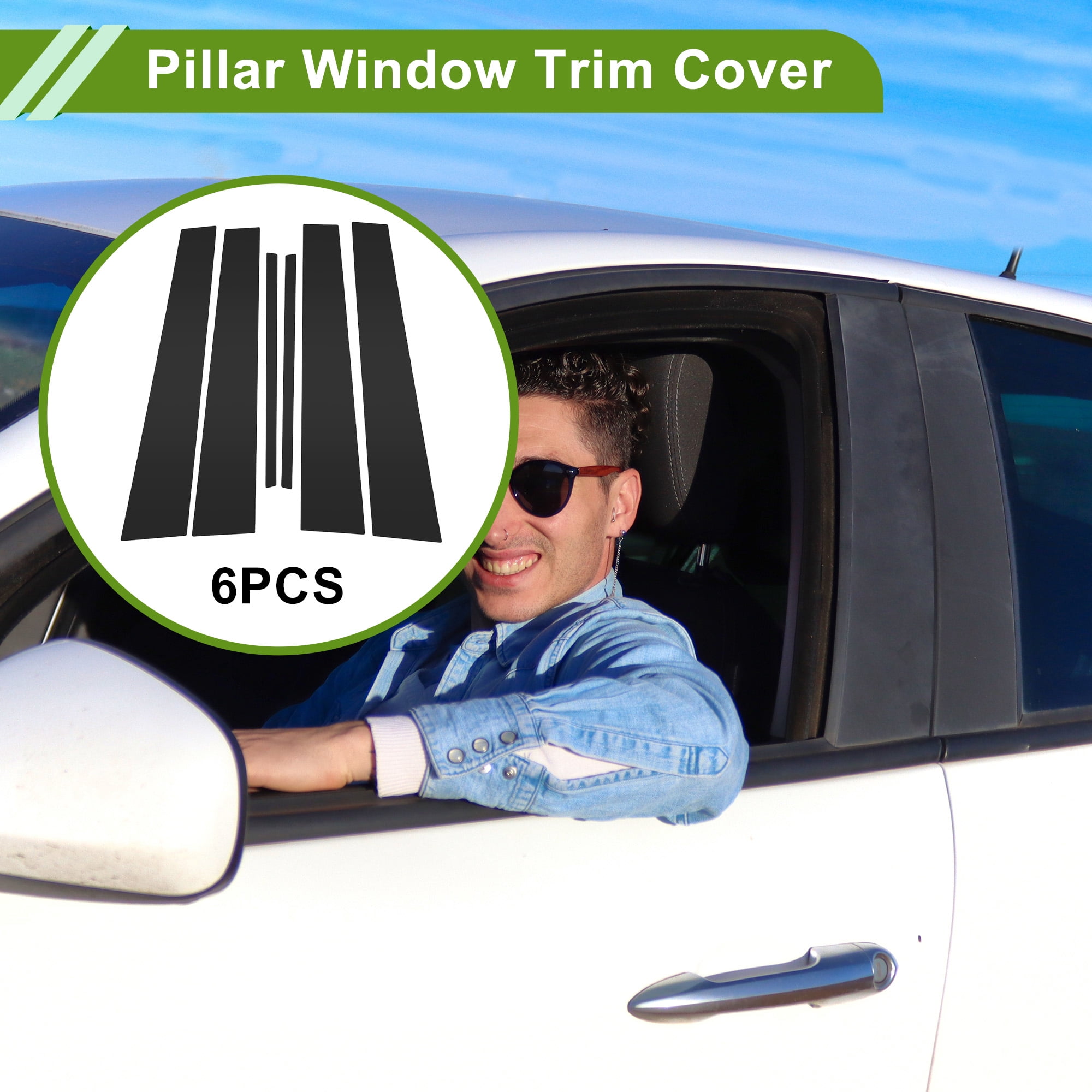 Unique Bargains Door Pillar Window Trim for Chevy Malibu 2008-2012 Sticker 6 Pcs Black
