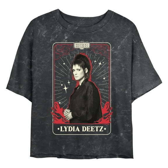 Junior's Beetlejuice Beetlejuice Lydia Deetz Retro Card Graphic Crop T-Shirt