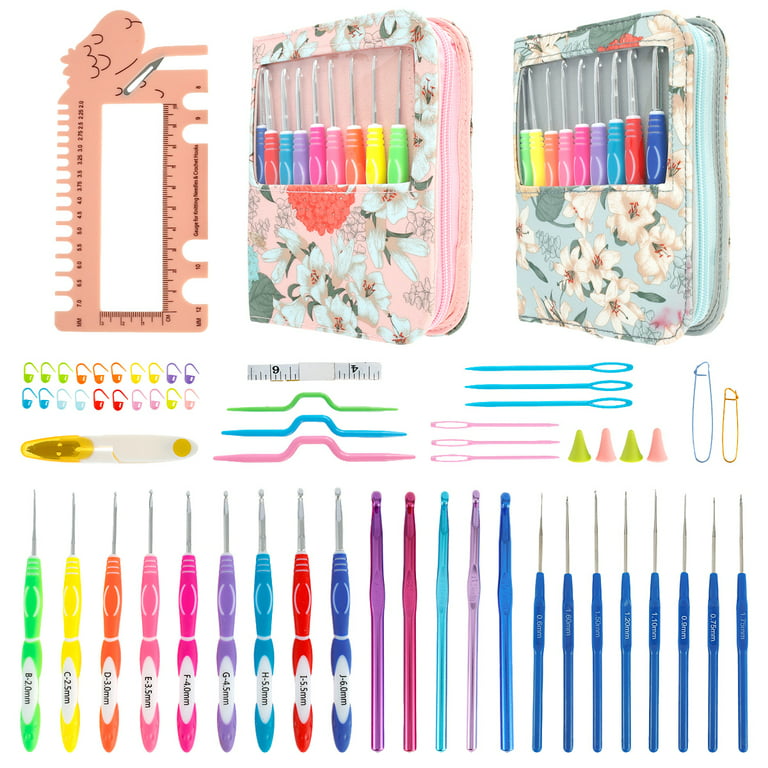 Evjurcn 61Pcs Crochet Hooks Set Ergonomic Knitting Needles Weave Yarn Kits  with Storage Case and Crochet Accessories for Beginners and Experienced