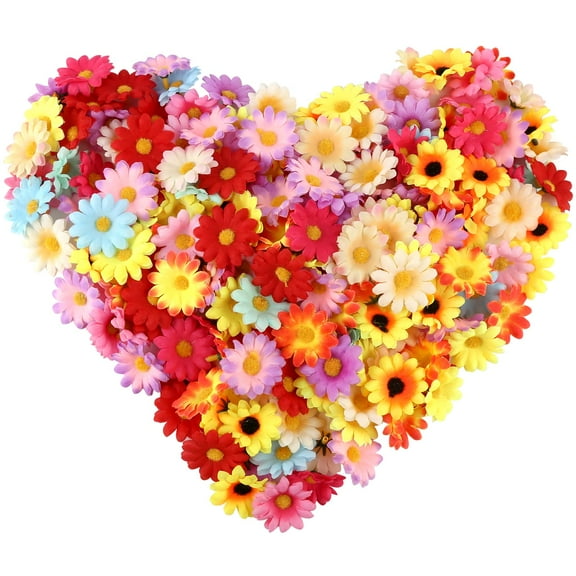 200 Pcs Faux Flower Heads, Artificial Silk Plum Rose Daisy Heads, Multi-Color DIY Mini Fake Flowers, Assorted Decorative Flowers for Car, Cake, Vase, Craft Supplies for Wedding, Party