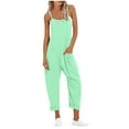thumbnail image 3 of QATAINLAV Womens Sleeveless Jumpsuits Spaghetti Straps Wide Leg Long Rompers Summer Hallow Out V Neck Onesie Pants Overalls with Pockets Mint Green XXXL, 3 of 8