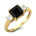 thumbnail image 2 of 0.95 Ctw Princess cut Square Black Spinel 925 Sterling Silver Gold Vermeil Trio Stone Dainty Women Mother's Day Gift Ring, 2 of 4
