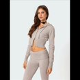 thumbnail image 4 of Conjunto de Dos Piezas de Punto para Mujer: Suéter de Larga con Cremallera, Sudadera Corta con Capucha y Pantalón Acampanado. Gris S, 4 of 8
