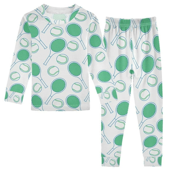 joogoo Tennis Racquet and Ball 2 Piece Long Sleeve Tee and Pants Cotton Pajama Set 5Y