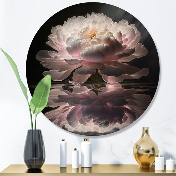 Designart "Peonies Petals Pink Black III" Floral Peony Metal Round Art Print