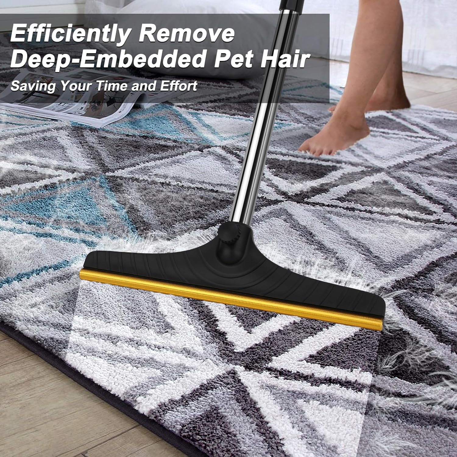 Pet Hair Removal Broom 2-in-1 Pet Hair Carpet Rake 60