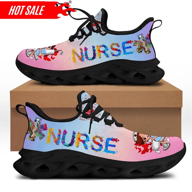 Zapatos planos de enfermera para primavera y otoño para mujer, zapatillas con cordones y diseño de marca médica con dibujos animados de enfermeras y médicos