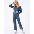 thumbnail image 2 of DARING DIVA Women's Satin Stripe Button Down Pajama Sets XL Blue, 2 of 6