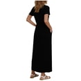 thumbnail image 5 of BRGZLK Womens Summer Modest Work Casual Solid Color Midi Knee Dress Pocket Short Sleeve Teacher Outfits Spring Travel Clothes, 5 of 7