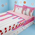 thumbnail image 2 of Manfei Kawaii Baseball Zipper Queen Comforter Set with Fitted Sheet and 2 Pillowcases, Cute Sports Zipper Bedding Set, Pink Red Blue White, 2 of 7