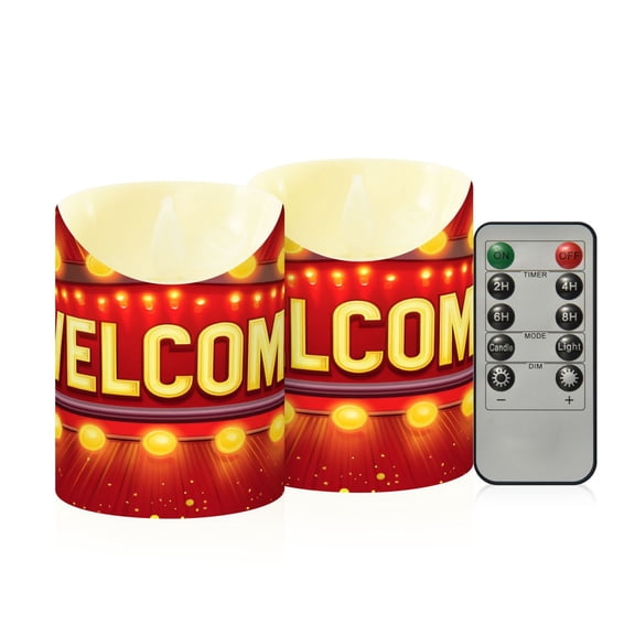 Welcome Neon Light Flickering Flameless Candles with Remote Timer Battery Operated LED Tealight Set of 2 S