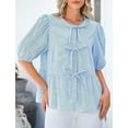 thumbnail image 5 of PRETTYGARDEN Women's Summer Tie Front Striped Shirt Trendy Cute Babydoll Tops Fashion Peplum Puffy Sleeve Blouse, 5 of 9