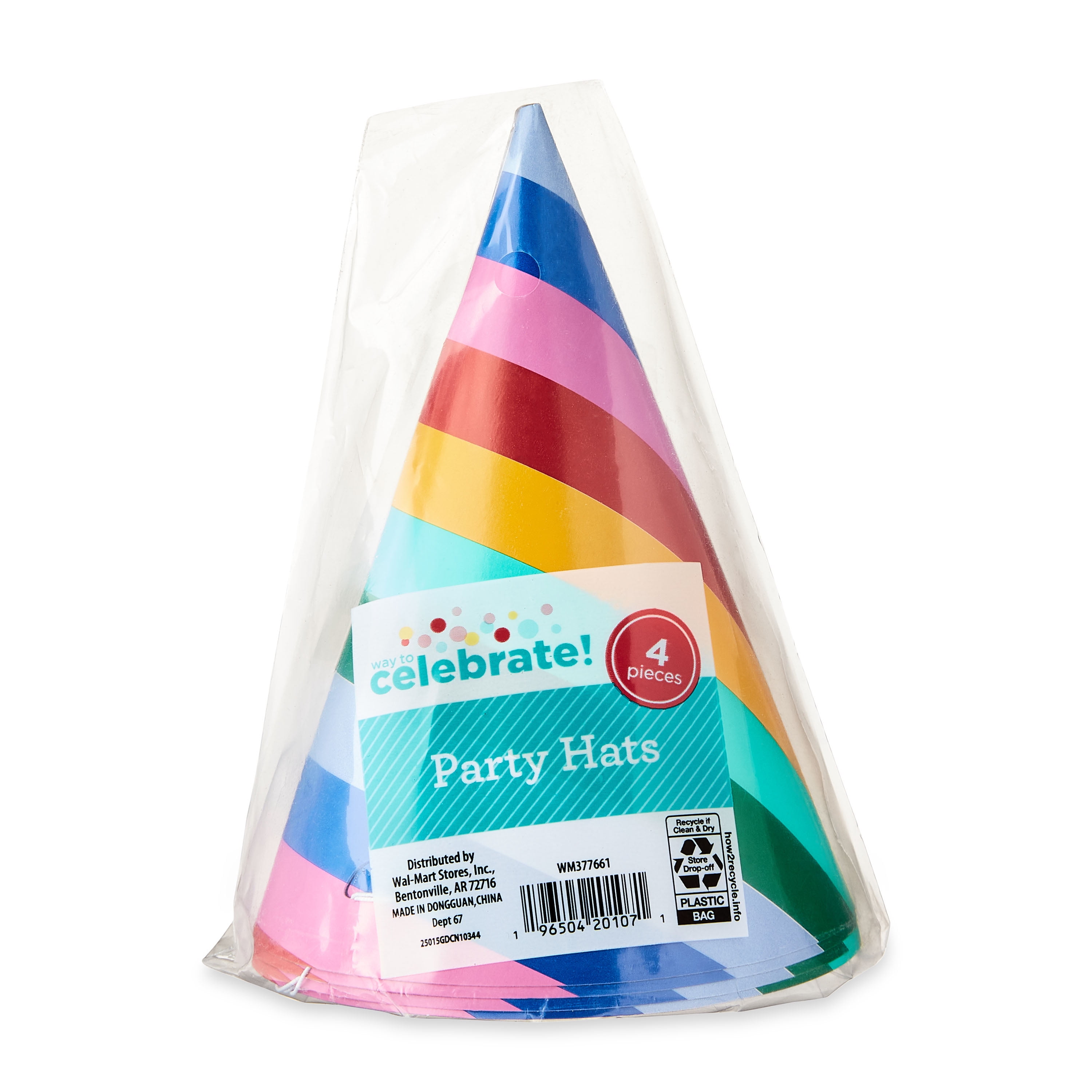 Multicolor Striped Party Hats, 4 Count, by Way To Celebrate