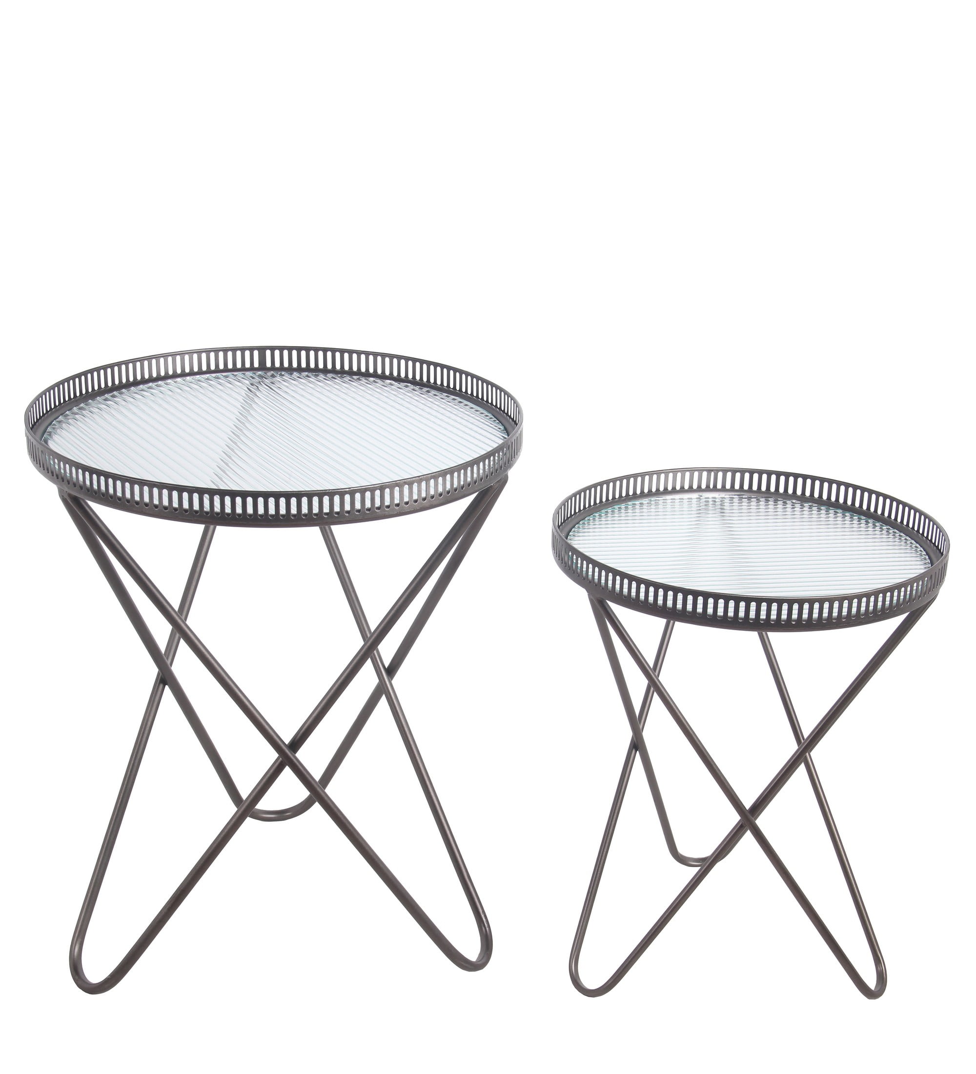 Privilege Set of 2 Black Metal/Glass Accent Tables