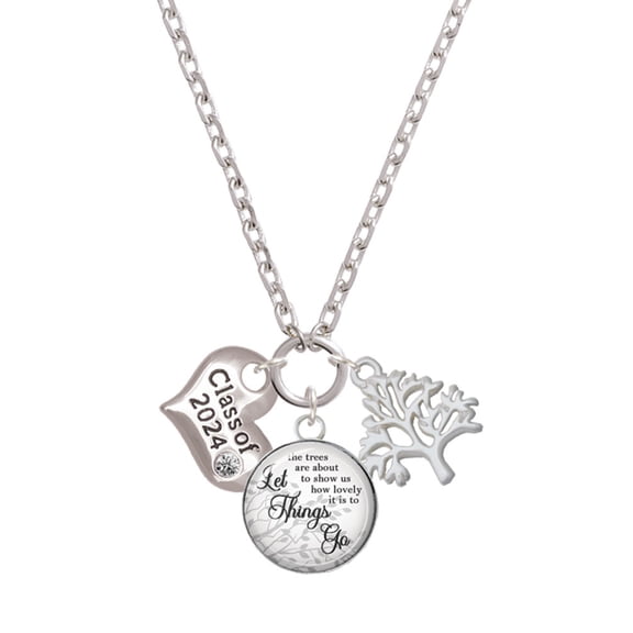 Delight Jewelry Silvertone Class of 2024 Heart Let Things Go Fall Zoey Charm Necklace, 28"