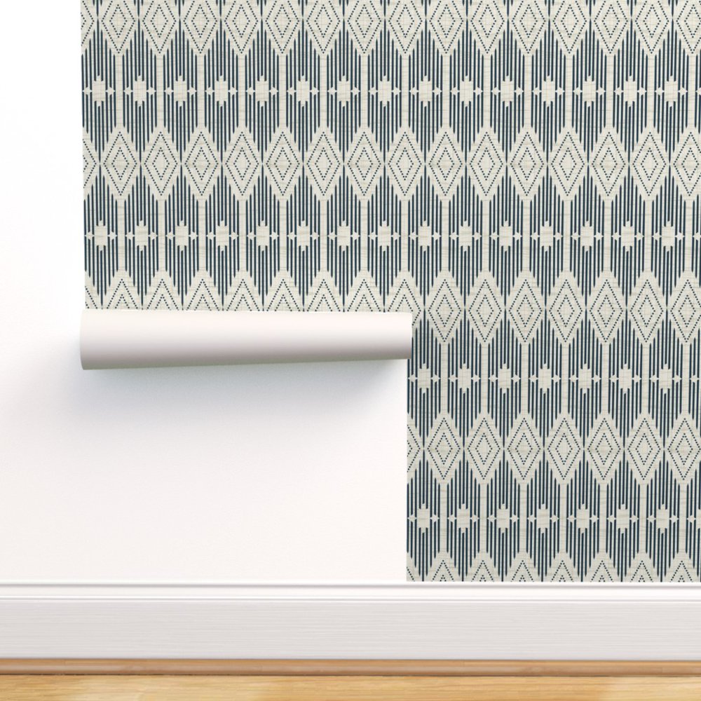 Peel-and-Stick Removable Wallpaper Geometric Beige Blue Art Deco Geo