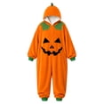 thumbnail image 4 of REDARER Kids Hooded Zip Up Fleece Onesie Pumpkin Face Graphic Jumpsuit with Side Pockets Halloween Party Trick or Treat Dress Up Soft Loungewear Costume,160, 4 of 4