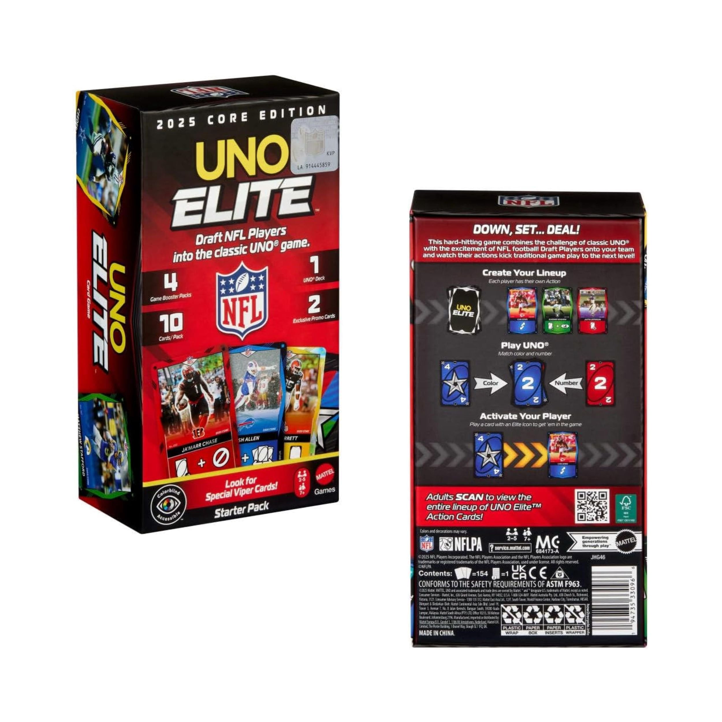 Mattel UNO Elite 2025 Core Edition NFL Starter Pack Card Game Sealed - 1 Pack